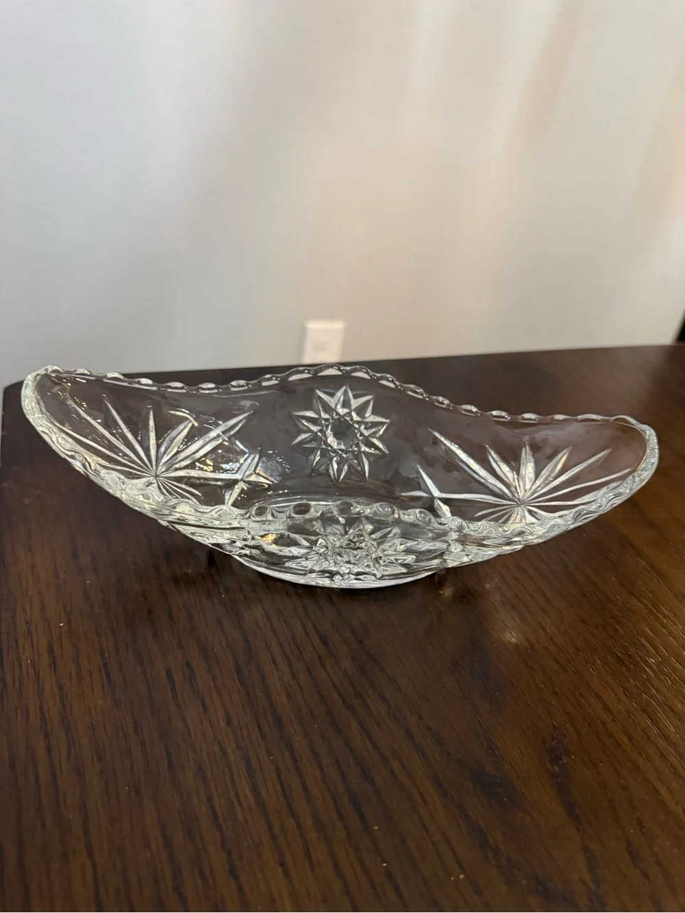Share Vintage Star of David Anchor Hocking Cut Crystal Oblong Serving Dish 9 3/8